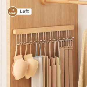 Retractable 8/12Hooks Wood Clothes Hanger Multi-functional Bra Storage Dress Hanger Wall-mounted Wardrobe Organizer Pants Hanger