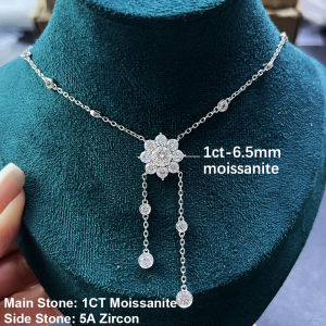 BXINY 1Carat Moissanite Pendant Sunflower Bubble Necklace 925 Sterling Silver Lab Diamond Neck Chain for Women Fine Jewelry Gift