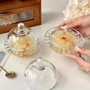 Transparent Glass Birds Nest Soup Bowl Serving Bowls Fruit Snack Dessert Ice Cream Bowl with Lid for Home Restaurant Hotel