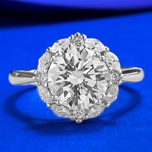 Wong Rain 925 Sterling Silver Round Cut 8 MM Lab Sapphire High Carbon Diamond Gem Ring for Women Wedding Engagement Fine Jewelry
