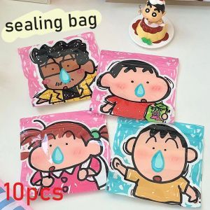 Halloween Christmas 10pcs Crayon Shin-chan Sealing Bag Cartoon Plastic Ziplock Bag Festival Gift Bags Kids Jewelry Candy Packing Bags Storage Pouch