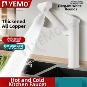 YEMO | Installable Universal Copper Kitchen Faucet with Swivel Function for Cold and Hot Water