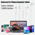 Original Type C In-Ear Wired Earphones Stereo Bass Headphone HIFI Earpiece with Mic For iPhone  17 Pro Max 17 Air 16 15 14 13 12 11 Pro Max Mini Earphones XR Plus USB-C For iphone 17 Air Wired Earbuds Lightning&3.5mm Accessories. 