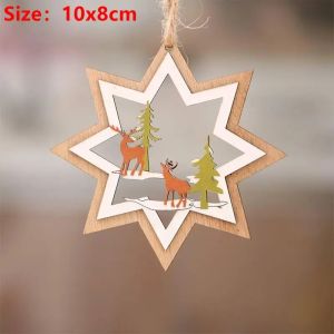 10CM 3D Wooden Five-Pointed Star Bell Pendant Christmas Tree Hanging Decoration for Home Party Happy New Year Navidad 2025
