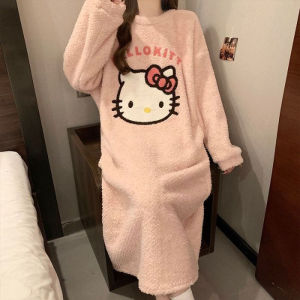 Cute Nightgown Hello Kittys Winter Pajamas Long Sleeves Home Clothes Sweet Creative Hot Sell Soft Gift for Girlfriend