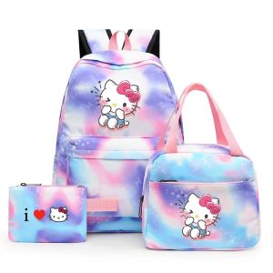 ZEEMIN Halloween Christmas Sanrio Hello Kitty Cute Student Three-piece Backpack Teenage Students Fashion Lunch Bag Multifunction College Large-capacity Bag