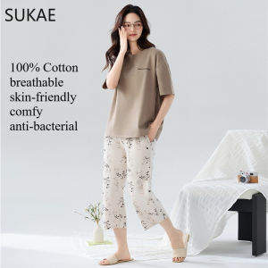 WSY 100% Cotton M-4XL Women Pajamas Set 40-100KG BIG SIZE Summer Sleepwear Short Knee-length Pants Nightwear Capris Loungewear Cartoon Pijama