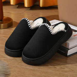 TRACYY Women Plush Slippers Fashion Thick Soles Fur Lined Suede Slippers New Furry Slides Winter Warm Fluffy House Cotton Shoes