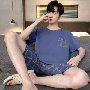 2026 Summer Mens Plus Size Lounge Wear Fashion Cotton Pajamas Short Sleeve Pj Set Printed Stylish Plaid Homewear 3xl 4xl Nightwear