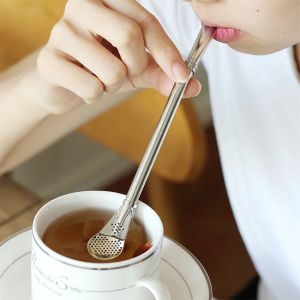 Stainless Steel Drinking Straw Spoon Tea Filter Yerba Mate Tea Straws Reusable Filtered Spoon Tea Tools Drinking Accessories