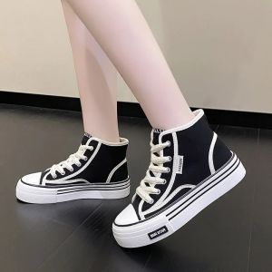ULEEK Christmas Women Autumn 2024 New Fashion Thick Platform Leisure Sports Shoe Black Sneakers Breathable Casual High Top Canvas Shoes