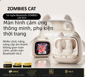 ZOMBIES CAT | Tai Nghe Bluetooth Chất Lượng Cao Không Dây Màn Hình Màu Cảm Ứng Kiểu Nửa Tai Giảm Ồn