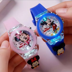 Christmas gifts Mickey Minnie Mouse Watch Silicone Luminous Glow-in-the-dark Primary School Watch Cartoon Boy Girl Quartz Watch Birthday Gifts
