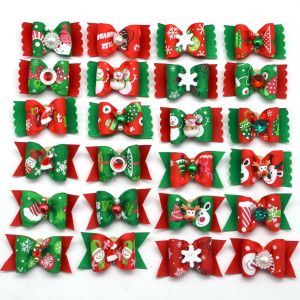 HBESTY 50pcs Bulk Christmas Pet Bow with  Rubber Band  Xmas Dog Hair Bows Puppy Dog Hair Accessories Perros Acesorios
