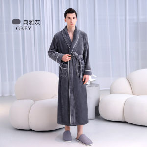 2026 Warm Coral Fleece Kimono Bathrobe Gown Winter Thickened Flannel Couple Nightwear Loose Home Wear Long Robe Sleepwear