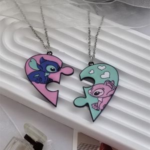 2Pcs Disney Lilo&Stitch Picture Puzzle Bestie Necklaces Cartoon Anime Action Figures Q Figural Necklace Birthday Gifts for Lover