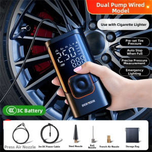 BONINGYU | Tire Inflation Pump With Pressure Measurement Dual Cylinder Electric For Car Use