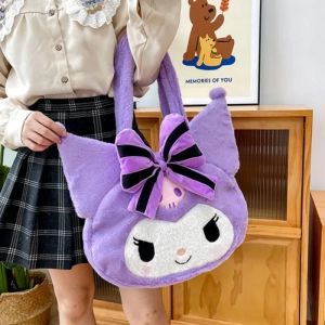 ZEEMIN Halloween Christmas Sanrio Kuromi Strawberry Bear Plush Handbag Cute Shoulder Bag Women Bag Kawaii Cotton Plush Teenagers Backpack Large Capacity