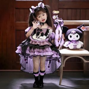 ULEEK Christmas 2024 Sanrio Kuromi Halloween Autumn and Winter Long Sleeved Cosplay Dress for Kids Girls Sweet Tutu Dress Party Clothes