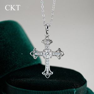 codCKT 0.5ct Moissanite Solitaire Pendant Necklace in 18k White Gold Fine Jewelry for Women Everyday Cross Geometry Platinum Pt950
