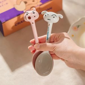 ZEEMIN Halloween Christmas Kawaii Anime Crayon Shin-chan Ceramic Spoon Long Handle Household Cartoon Spoon Buriburizaemon Nohara Shiro Cute Spoon