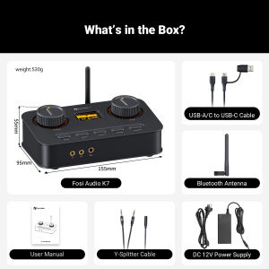 Fosi Audio K7 HiFi DAC Bluetooth Headphone Amplifier Mic Input USB Audio Gaming DAC for PS5 PC Switch PCM 384kHz/32Bit & DSD256