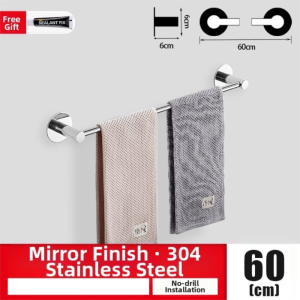 ROLONG | Wall Mounted Drill Free Stainless Steel Towel Rack Single Rod