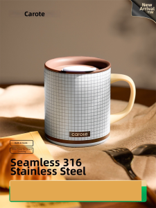 CAROTE | Insulated Mug with Lid Coffee Cup for Home Office 316 Stainless Steel with Spoon