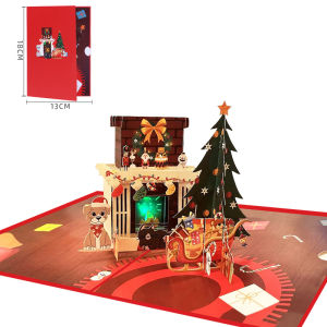 Creative Pop Up Christmas Music Lights 3D Pop Up Greeting Cards Christmas Fireplace Music Holiday Cards Luxury Christmas Gifts