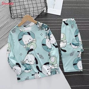 ZEEMIN Christmas Halloween Sanrio Hello Kitty Kuromi Childrens Pajamas Cinnamoroll Pochacco Baby Cartoon Anime Kids Set Long Sleeved Loungewear Girls Boys