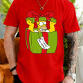 Summer Men's Casual Short-sleeved T-shirt, Hammer Simpson Christmas Gift Box Print Pattern Simpson Authorized Men's T-shirt. 