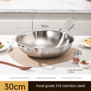  Joyful Home | Thickened German Standard Food Grade 316 Stainless Steel Wok Pan Non-coated Home Electric Ceramic Stove Stir-fry Pan Non-stick