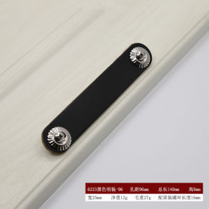 Cabinet Door Handle No-Drill Surface-Mounted Leather Handle Modern Simple Drawer Wardrobe Black Leather Cabinet Handle 橱柜门拉手 免打孔明装皮拉手 现代简约抽屉衣柜黑色皮革皮料柜把手 FUNIANQI