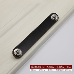 Cabinet Door Handle No-Drill Surface-Mounted Leather Handle Modern Simple Drawer Wardrobe Black Leather Cabinet Handle 橱柜门拉手 免打孔明装皮拉手 现代简约抽屉衣柜黑色皮革皮料柜把手 FUNIANQI