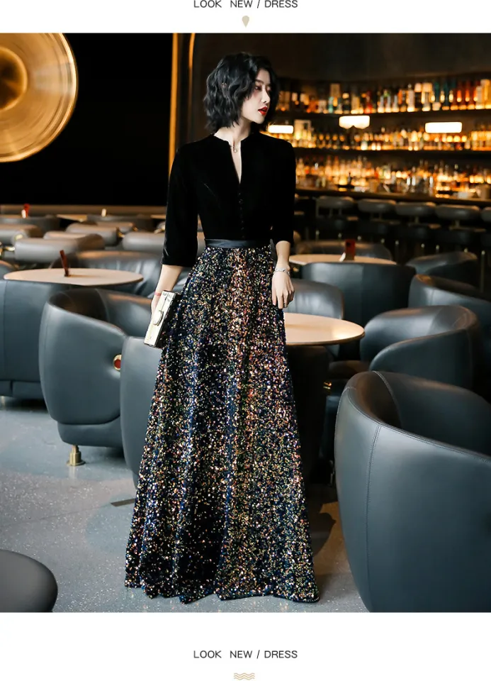 Sequined Elegant annual meeting Long casual dress dinner party