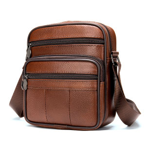 Amazon first-layer cowhide mens bag vertical shoulder messenger bag business leather bag casual messenger bag