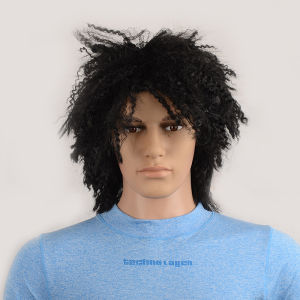 Black curly hair wig mens personalized dress wig