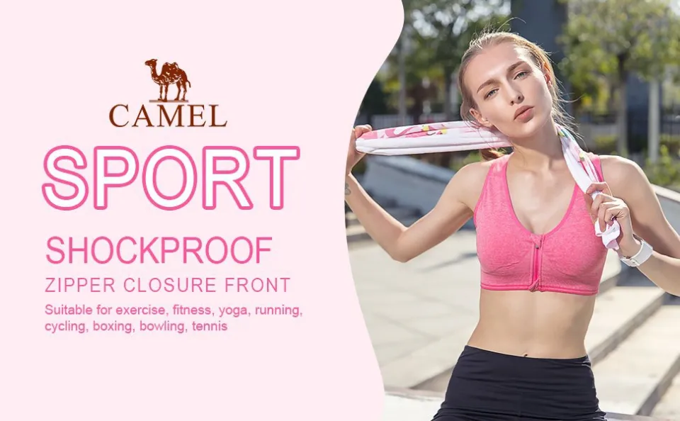 Camel Padded Sports Bras for Women Racerback Wireless Seamless Front Close  Yoga Gym Workout Bra