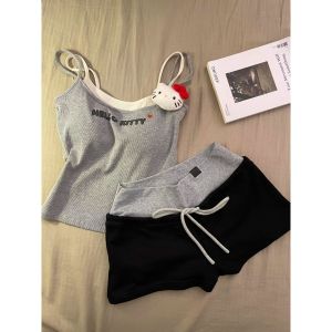 ชุดนอนแบบมีสายรัด Pakaian Rumahan น่ารักสำหรับผู้หญิงชุด Cewek Seksi ฤดูร้อนเซ็กซี่บริสุทธิ์พร้อมแผ่นปิดหน้าอก