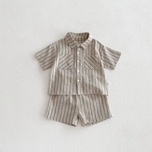 (Set) Infant and Toddler Clothing Polka Dot Plaid Casual Short-Sleeved Set for Boys and Girls Summer Cotton Two-Piece Set