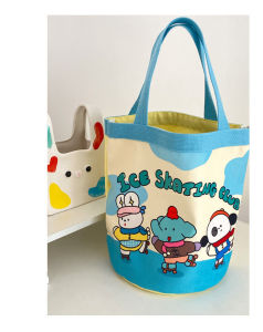 SEA JJT Túi Xô Vải Dễ Thương Graffiti Trẻ Con Minh Họa Xách Tay Xô Tròn Mẹ Túi Đựng Đồ Túi Đựng Đồ Hộp Cơm Túi Đi Làm Túi Xách Nhỏ