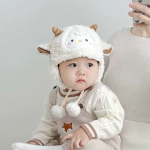 【หมวกปิดหูรูปแกะสำหรับเด็กฤดูใบไม้ร่วง/ฤดูหนาว】หมวกสัตว์ 3 มิติพร้อมการตกแต่งปอมปอมแบบมัดย้อม หมวกเด็กกลางแจ้งในฤดูหนาวที่น่ารักและใช้งานได้หลากหลาย