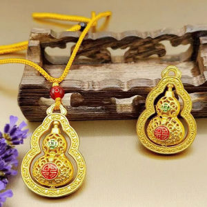 已开光 招财 创意沙金新款首发吉祥转动葫芦汽车钥匙扣书包小挂饰吉祥平安福禄礼物 The First Release of The New Creative Sand Gold Style: Auspicious Rotating Gourd Car Keychain Schoolbag Small Pendant and A Gift for Good Luck Peace Happiness and Prosperity