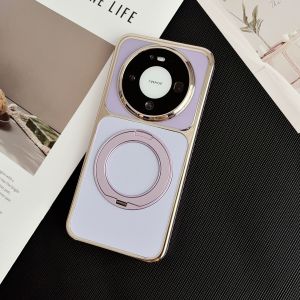 Applicable to Huawei Pura90 plain leather mobile phone case MATE80PROMAX electroplated gold edge magnetic suction bracket PC protective case h2607069