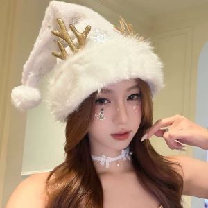 LZ59 Christmas Elk Hat White Snowflake Antlers Fashionable Versatile Festival Hat L59Z