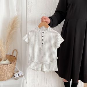 Childrens summer outfit boys short-sleeved striped new summer clothes baby girls dress brother and sister outfit