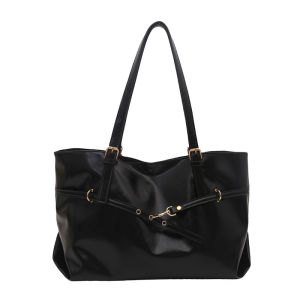 Vintage Large Capacity Women Shoulder Bag Handbag PU Leather Tote Bag Solid Color Retro Shopping Bag