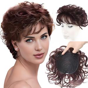 Amazon cross-border wig womens fashion fluffy short curl hair retouch block without leaving a trace to cover gray hair high temperature silk