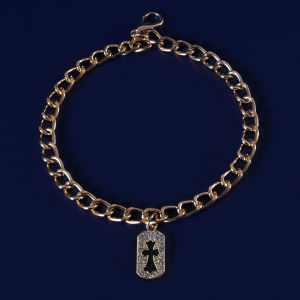 Foreign Trade Pet Metal Chain Full Diamond Cross Baroque Cat Puppy Gold Silver Necklace Item European and American Style