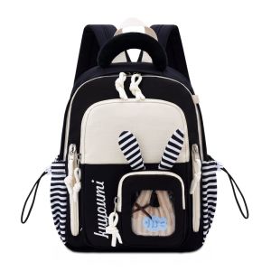 RA Kids Cartoon Rabbit Ear Backpack Color Block Striped School Bag for Kindergarten Boys and Girls AR